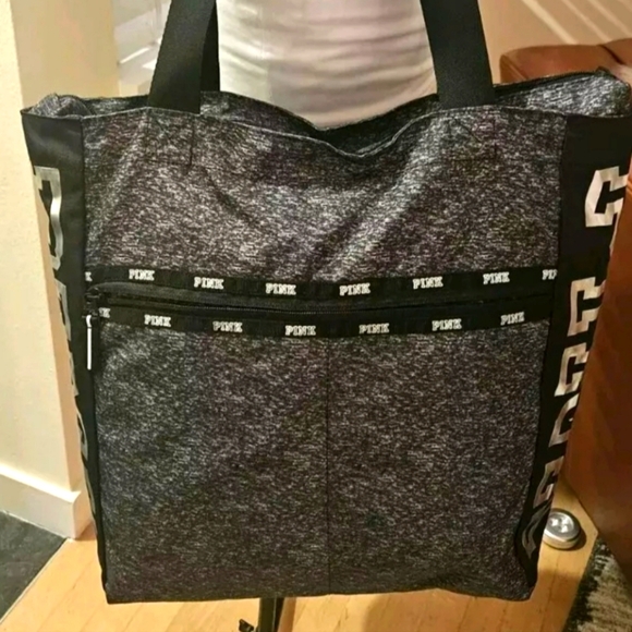 Victoria Secret PINK Lightweight Tote Bag Charcoal Grey & Black - Picture 1 of 5